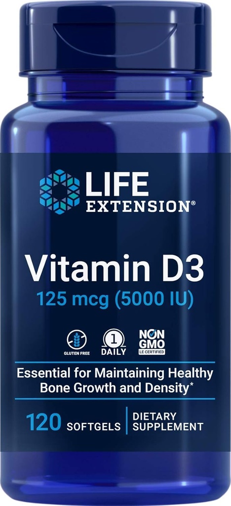 ויטמין D3 5000 IU, 120 Softgels, 125mcgg