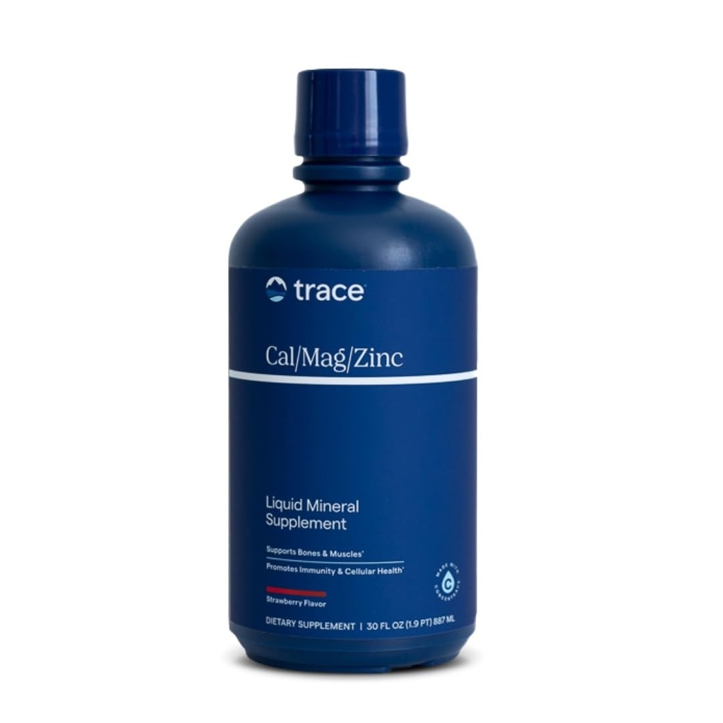 Trace מינרלים Cal / מגנזיום / Zinc - תוסף מינרלים נוזלי לבריאות הגוף הטבעי - עצם, שריר ובריאות סלולרי - תמיכה חסינות ואנרגיה - Gluten-Free - 30Fl Oz (32 משרתים) - Natural Strawberry טבעי