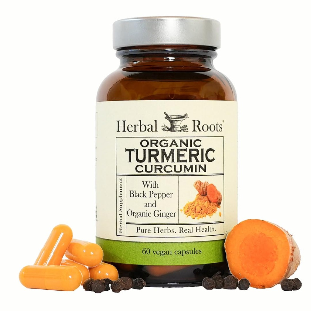 Herbal Roots - Turmeric Curcumin קפסולות - תוספת כוח - 1000 מ"ג תוסף אורגני טהור Turmeric, 95% סטנדרטית של Curcumin לחלץ עם bioPerine Pepper וג'ינג'ר