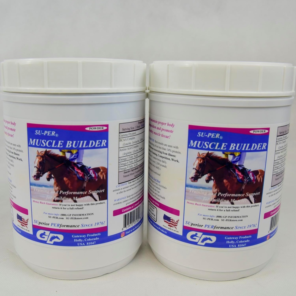 SU-PER Muscle Builder Horse Supplement - הדרכה ותמיכה בביצועים עבור הגדלת שריר - 2.5 פאונד, (2 Pack)