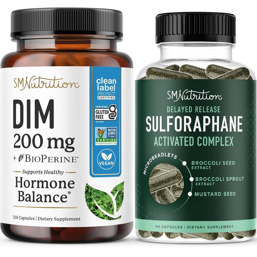 מתחם Sulforaphane עם 200 מ"ג DIM תוספת עבור הגדלת Estrogen Balance עבור נשים | Advanced Microbeadlet טכנולוגיה הורמון איזון (60 משרתים) עם Diindolylmethane כמוסות (120 משרתים)
