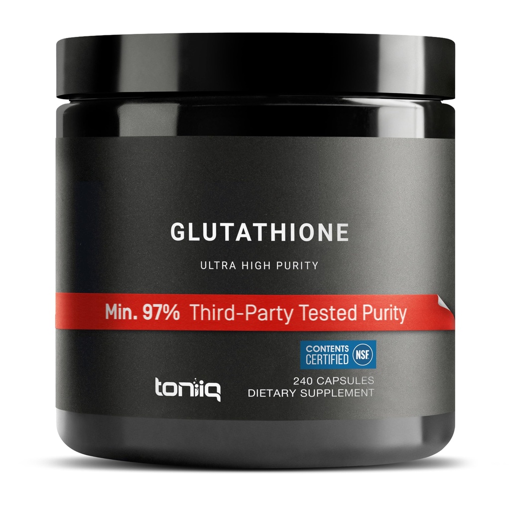 Toniiq Ultra High Power Glutathione קפסולות - 1000 מ"ג ריכוז פורמולה - 98%+ גבוהה Purified ו Bioavailable - non-GMO פרמנטציה - 240 קפסולות מופחתת Glutathione תוסף