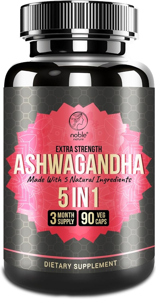 Ashwagandha תוסף עם Turmeric, Rhodiola Rosea, ג'ינג'ר Root, Black Pepper Extract - 90 Veg כמוסות