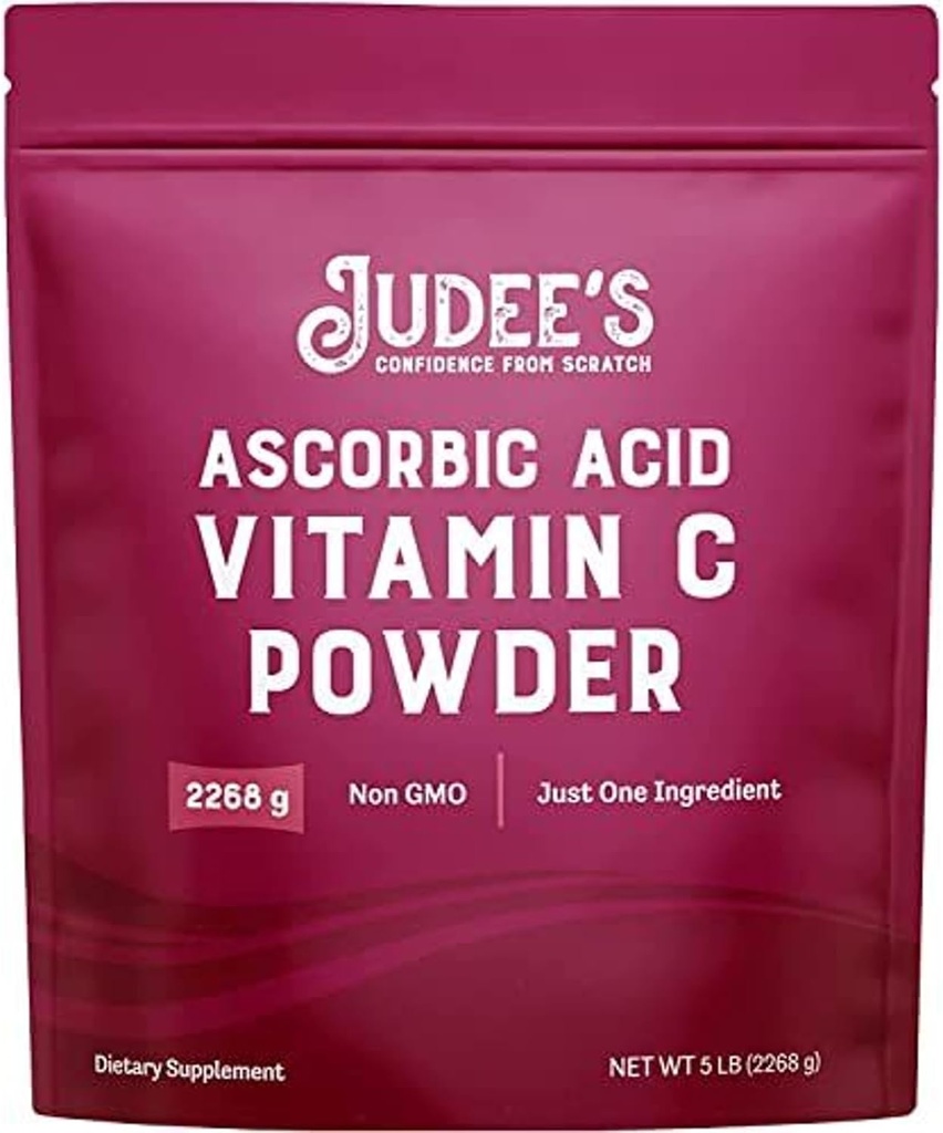 אבקת ויטמין C הטהורה של ג'וד - 100% Non-GMO, Gluten-Free ו- Nut-Free - L - Ascorbic Acid - Immune Support & Antioxidant Supplement - No Fillers - for Cosmetics and Preworth Foods