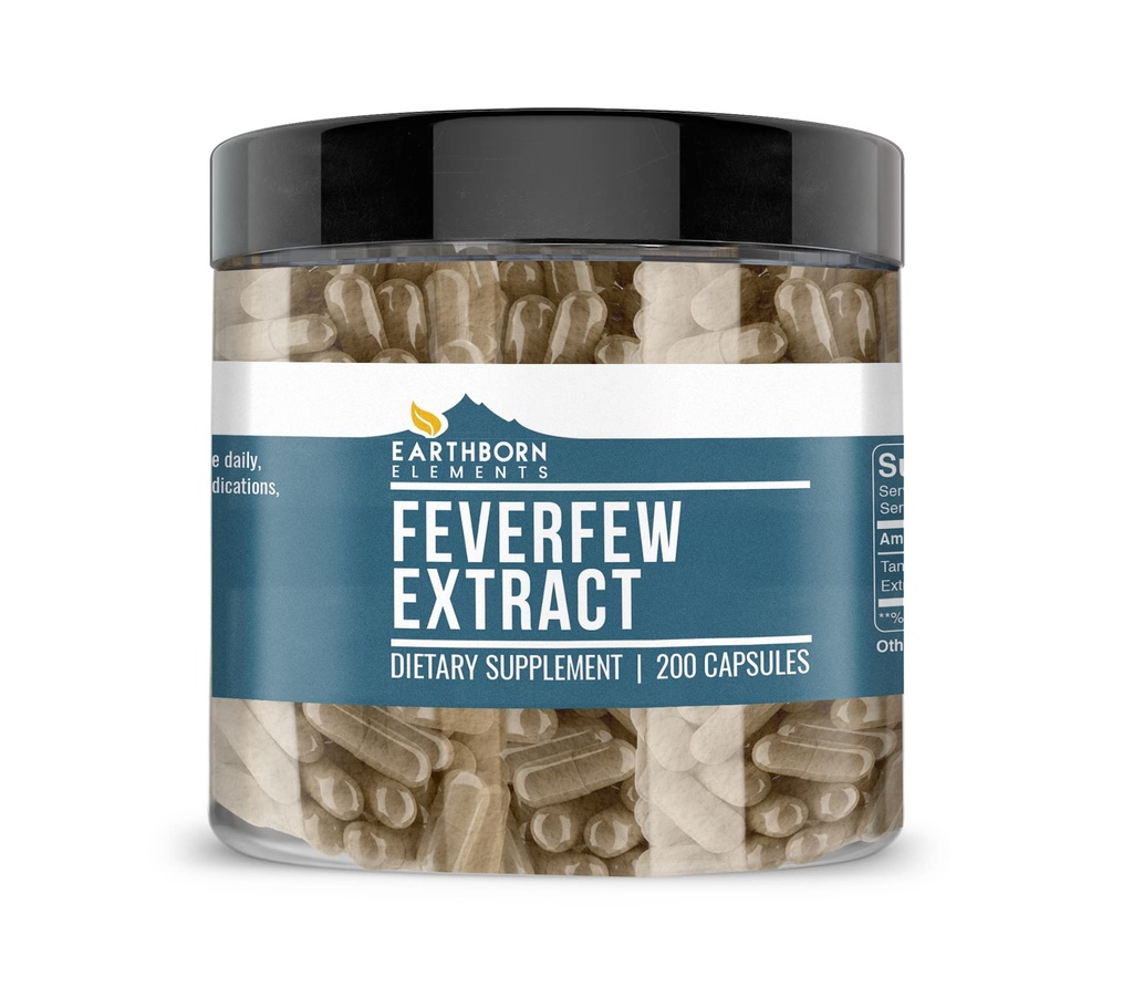 Earthborn Elements Feverfew לחלץ 200 קפסולות, Pure & Undiluted, ללא תוספת