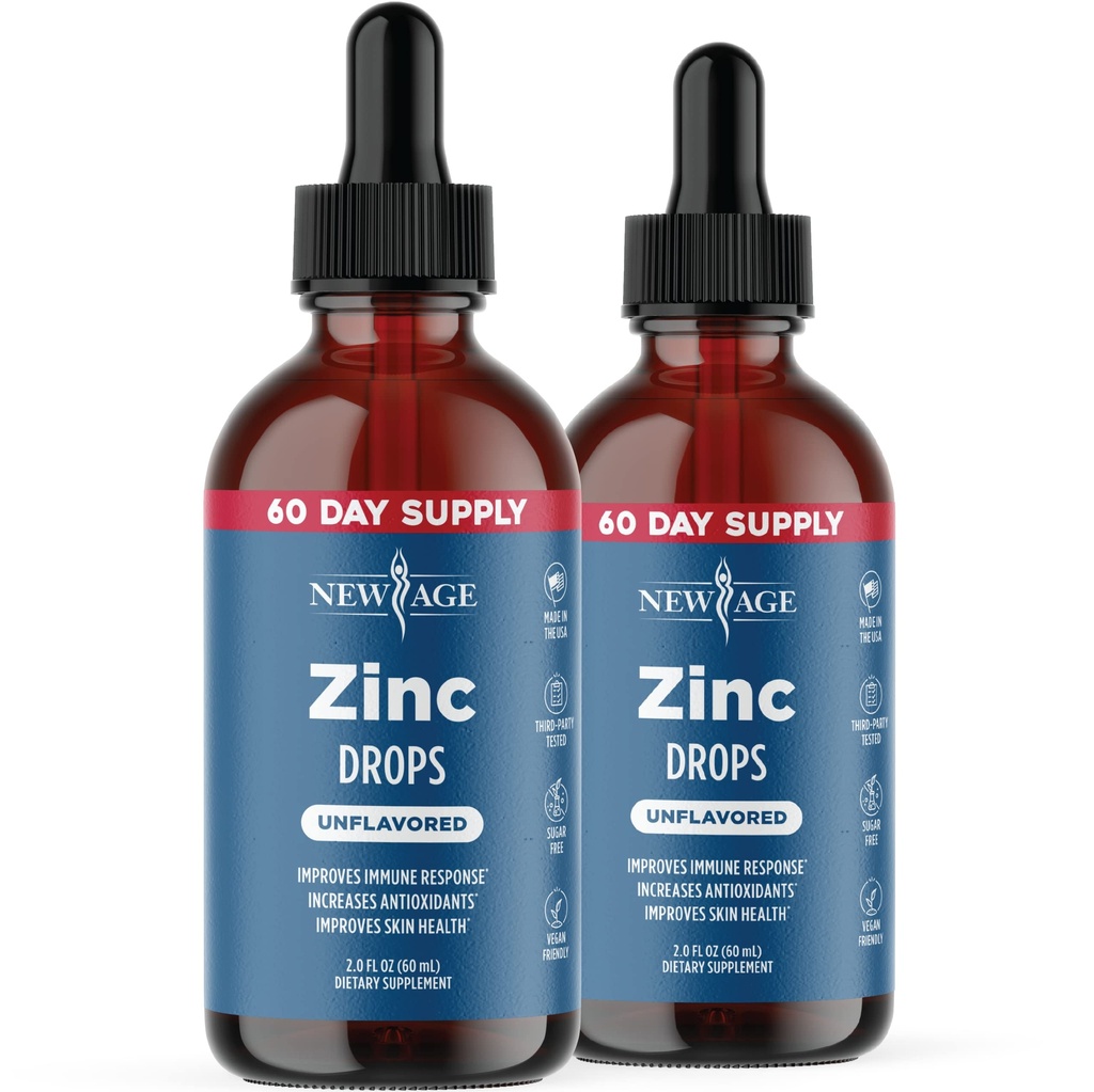 נוזל Znc טיפות לכל ימי הביניים על ידי עידן חדש - Zinc Sulfate עבור תמיכה Immune, טבעוני, non-GMO & Gluten חינם, 60 יום אספקה, 2Pack