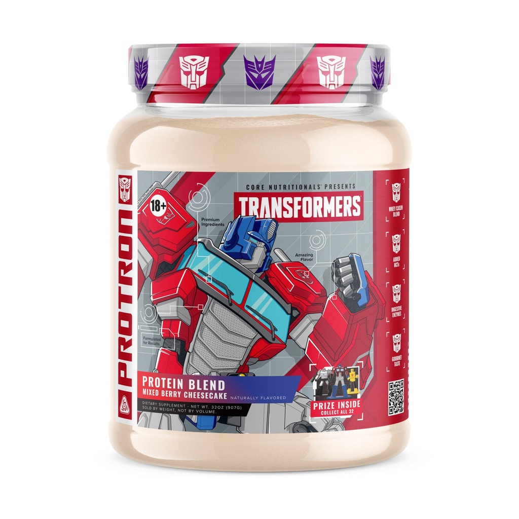 דיאטות הליבה Transformers Protron חלבונים | Whey + Casein Band | MCTs & Digestive Enzymes | 25g חלבונים | חינם פרס בפנים - אופטימוס פריים | 2 פאונד (Mixed Brad Cheese Cake)