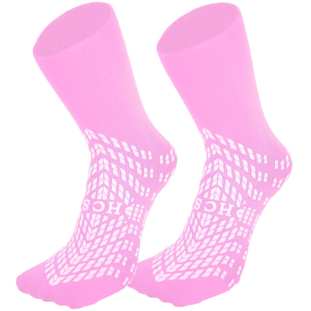 HCS Non-Slip Hospital Shoes with Grips for Women & Men (6 Pairs) - 360 All-Around Tread Non-Slip Sock for Elderly/Seniors - בית החולים Grip Shoes, Fall Risk Sleep Slippers (Pink, רגיל)