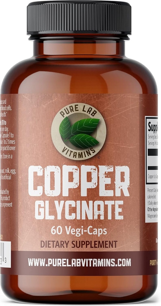 ויטמין מעבדה טהור Copper Glycinate מינרלים תוסף 1 מ"ג - 60 טבעוני Caps Essential for Collagen הפקה, תומך מערכת החיסון ו Red Blood Cell Formation - Gluten Free Made בקנדה