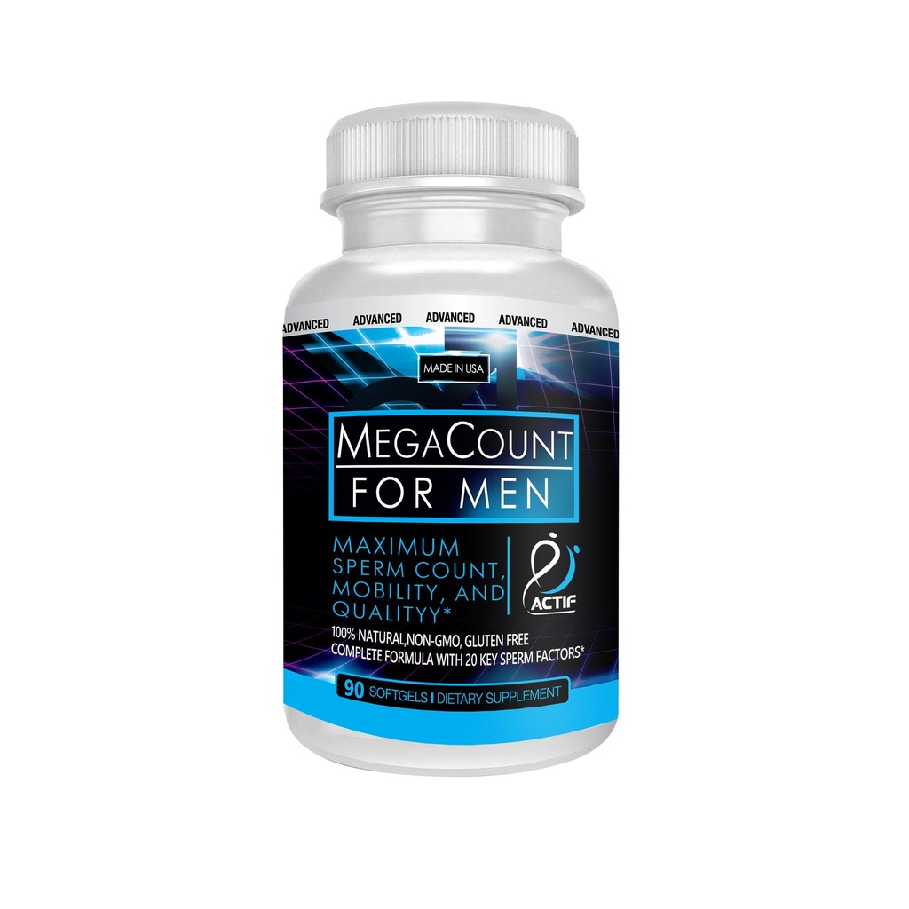 ACTIF MegaCount for Men - תמיכה בפריון מקסימלית וספירת הזרע Booster, פרובאנס קליני לשיפור ספירת הזרע וMotility - Non-GMO, Made in USA, 90 Count