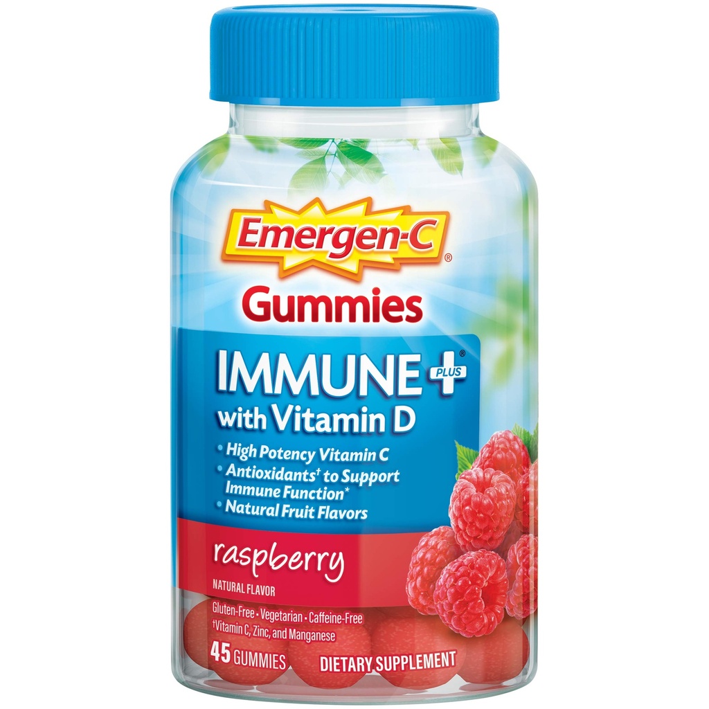 מתפתח-C Immune+ Triple Action Immune Support Gummies, BetaVia (R), 1000 מ"ג ויטמין C, ויטמין B, ויטמין D ואנטיoxidants, Raspberry, Back to School Essentials - 45 Count