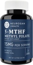 Neurogan L-5-MTHF Methyl Folate תוסף, 15 מ"ג - Active Folic Acid- טבעוני, Gluten-Free & Non-GMO - תמיכה קוגניטיבית, Cardiovascular & Mood Health - מיוצר בארה"ב, 90 ימים אספקת אספקה