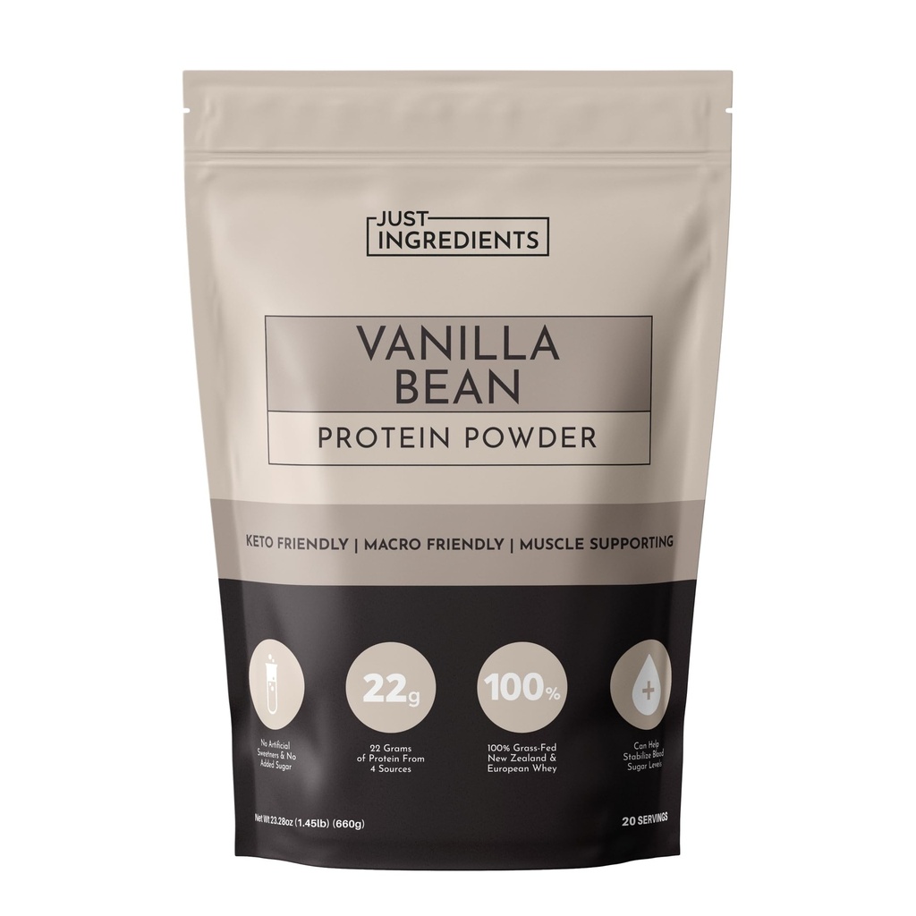 JUST INGREDIENTS Vanilla Bean אבקת חלבון - 20 משרת את בלנדר עם 100% שומן צמחי צמחי צמחי צמחי צמחי צמחי דשא אורגני - Real vanilla Bean & Cinnamon - תומך התאוששות שרירים, אנרגיה *