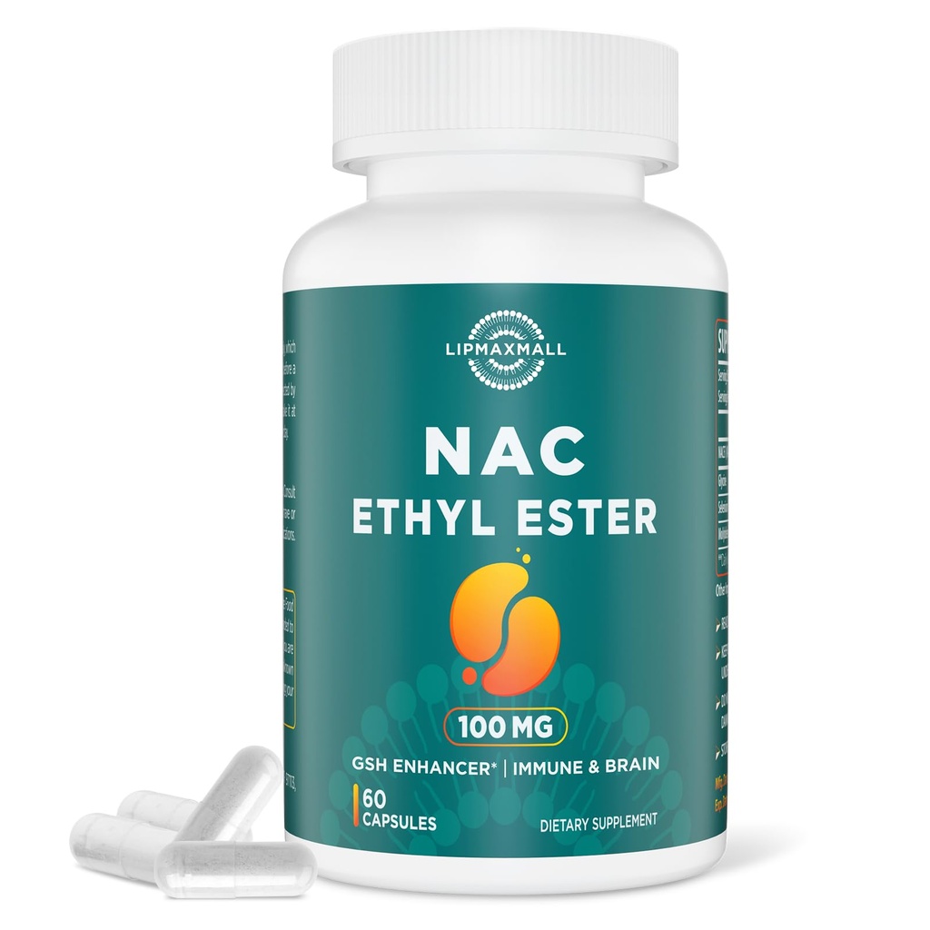 Lipmaxmall N-Acetyl Cysteine Ethyl Ester 100mg-More Absorption Than 1000mg NAC-עם Glycine 600mg-Benefit Glutathione-Good for Immune System & Antioxidant למבוגרים, NACET(60-1 Pack)