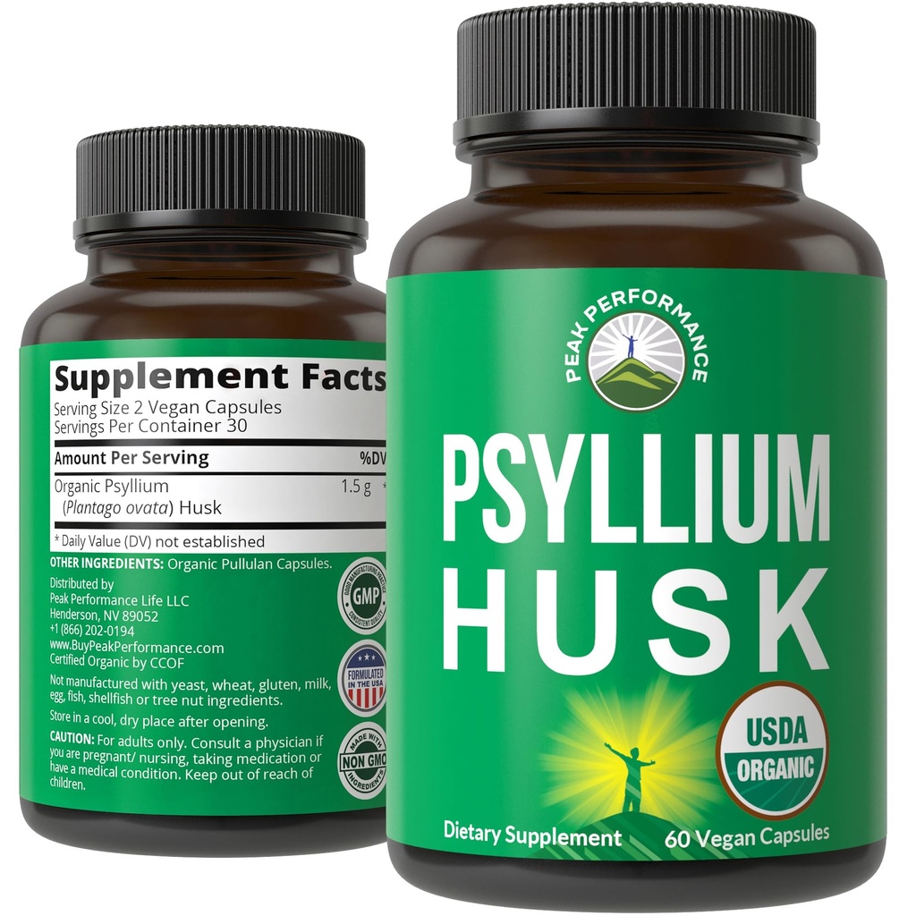 USDA אורגני Psyllium Husk קפסולות עשוי עם אורגני Psyllium Husk. סיבים תוספת עבור Gut. Digestive Prebiotics. גלולות עבור העיכול, קשיחות ללא בולים. Tablet