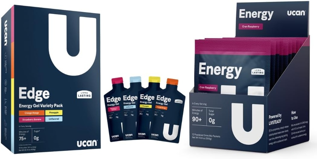 UCAN Training Starter Pack, Edge Energy Gel Variety Pack, אבקת אנרגיה קריין-Raz, Pre & Post Workout for Men and Women