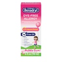 ילדים של Benadryl Dye-Free Allergy הקלה נוזל + 12.5 מ"ג Diphenhydramine HCl, Antihistamine Allergy Medicine for Kids Helps Relieve Runny Nose & Sneezing, Bubble Gum Flavor, 4. oz.