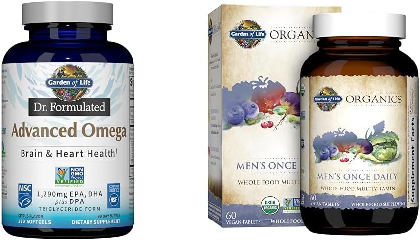 גן החיים אומגה 3 דגים שמן 1,290mg + Men's אורגני Multivitamin, 60 טבליות