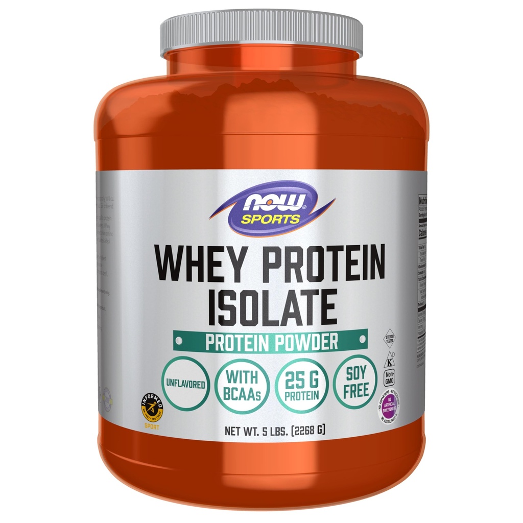 Now Foods Sports Nutrition, Whey Protein Isolate, 25 גרם עם BCAAs, אבקת Unflavored, 5Poundate