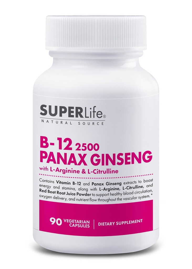 תוספת ויטמין B-12 2500 & Panax גינזנג עם L-Arginine & L-Citrulline - Powerful Energy Booster | תמיכה נורמלי זרימת דם ואנרגיה metabolism