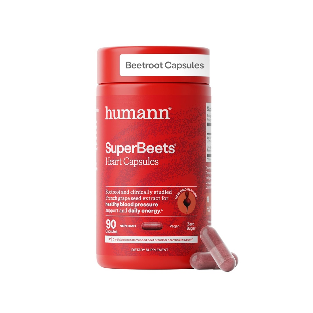 HumanN SuperBeets Beet Root כמוסות לשחרר 1000 מ"ג, עוזר לתמוך בייצור Nitric Oxide, לחץ דם, בריאות הלב, מכיל אבקת Non-GMO Beetroot, למד אנטיoxidants Count 90