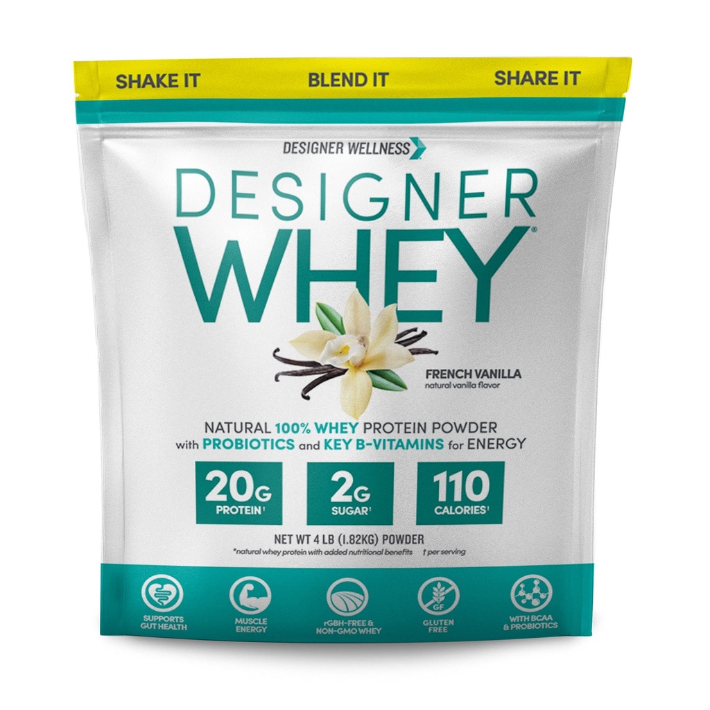 מעצב בריאות, מעצב Whey, טבעי כאשר אבקת חלבון עם פרוביוטיקה, סיבים, מפתח B-Vitamins עבור אנרגיה, Gluten-Free, צרפתית וניל, 4 lb lb