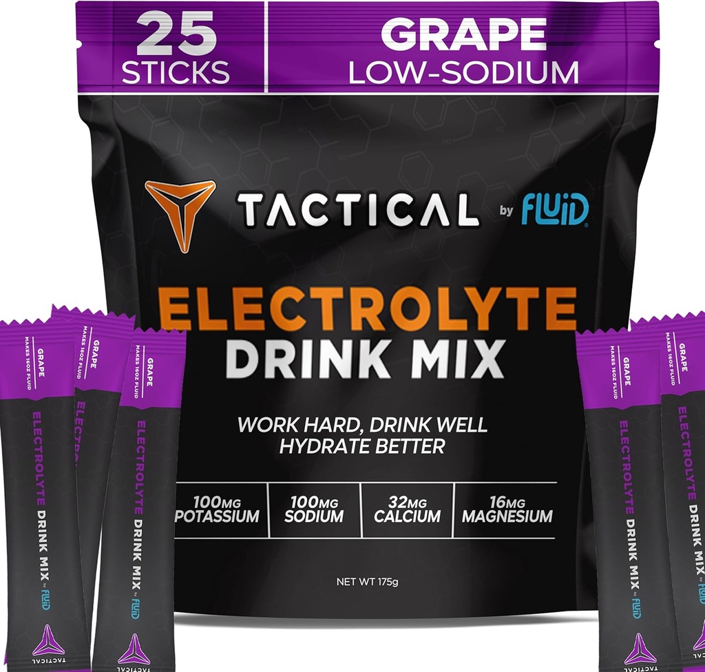 Fluid Tactical - Electrolyte אבקת Packets, Accelerate Re-Hydration, Low Sugar, Electrolyte Drink Mix, Prevent Dehydration, Removee Cramps