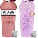 [2 Pack] 28oz Shakerבק עם ציטוטים מוטיבציה (Rose & Lavender) | חלבונים Shaker בקבוק עם Mixer Agitators | בלנדר Shaker Bottle for Proteines Pack הוא BPA חינם ו Disher בטוח יותר