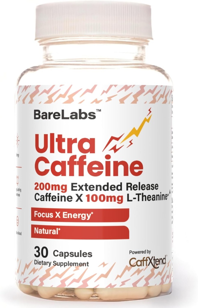 Ultra Caffeine Pills + 200 מ"ג זמין + L-theanine עבור אנרגיה & Focus + No Jitters, No Crash + Natural Caffeine תוסף - 30 קפסולות