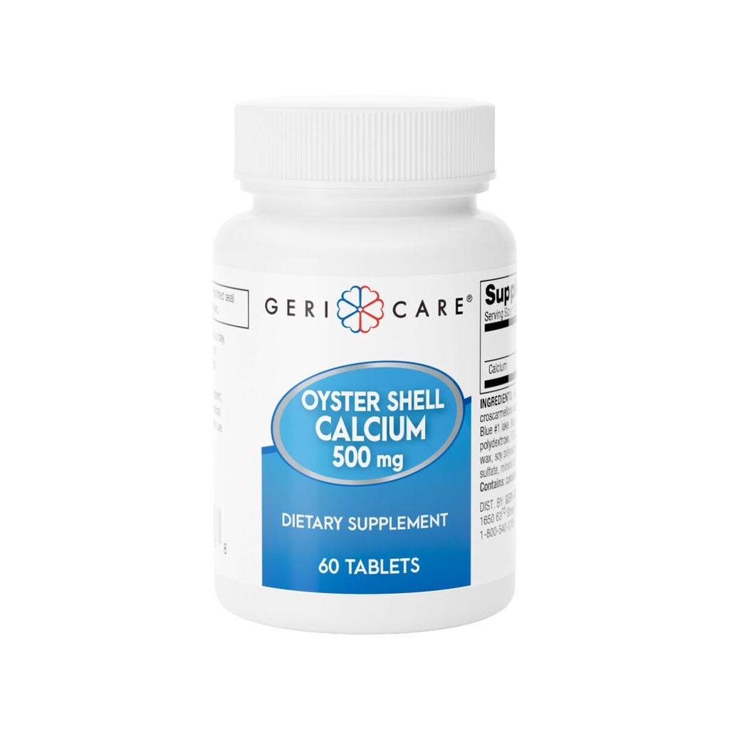 Gericare Oyster Shell Calcium 500 מ"ג, בריאות העצם, תוספי תזונה, 60 Count (Pack of 1)