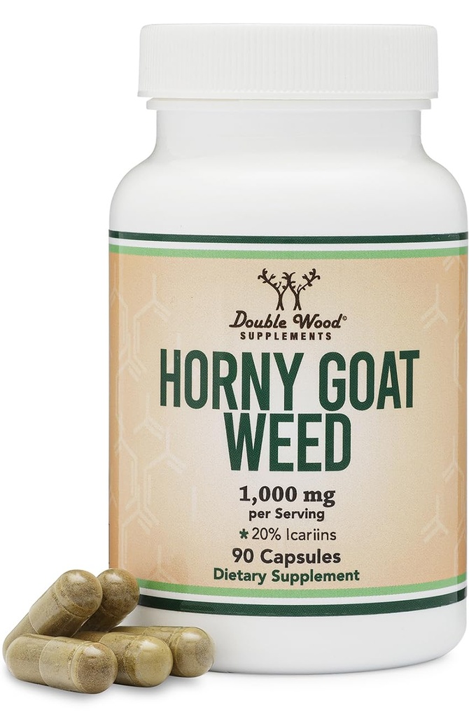 Hory Goat Weed for Men and Women - No Fillers (Max Power Epimedium Std עד 20% Icariins) 1,000 מ"ג עבור משרת, 90 קפסולות (Male Enhancing) על ידי תוספת עץ כפול