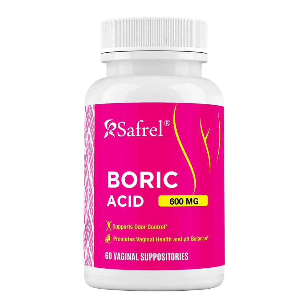 Saprel Boric Acid Vaginal Suppositories - 60 Count (1-Pack) - 100% טהור ארה"ב-Made, תומך Intimate & Vaginal Health, pH Balance, Odor Control - נשים חיוניות