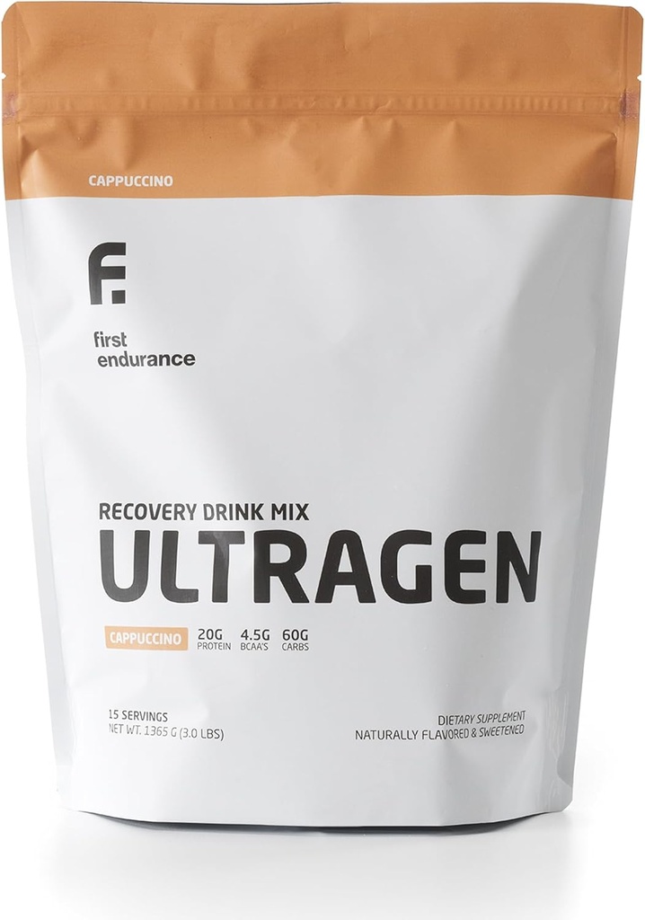FIRST ENDURANCE Ultragen Workout Recovery אבקה, מיקס חלבונים, Boosts אנרגיה, Accelerates Recovery | Cappuccino, 15 משרתים
