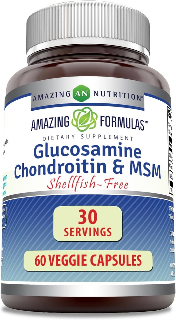 פורמולה מדהימה Glucosamine Chondroitin & MSM 60 Veggie קפסולות | Shellfish Free | Non-GMO | Gluten Free | Made in USA | אידיאלי עבור Vegetarians