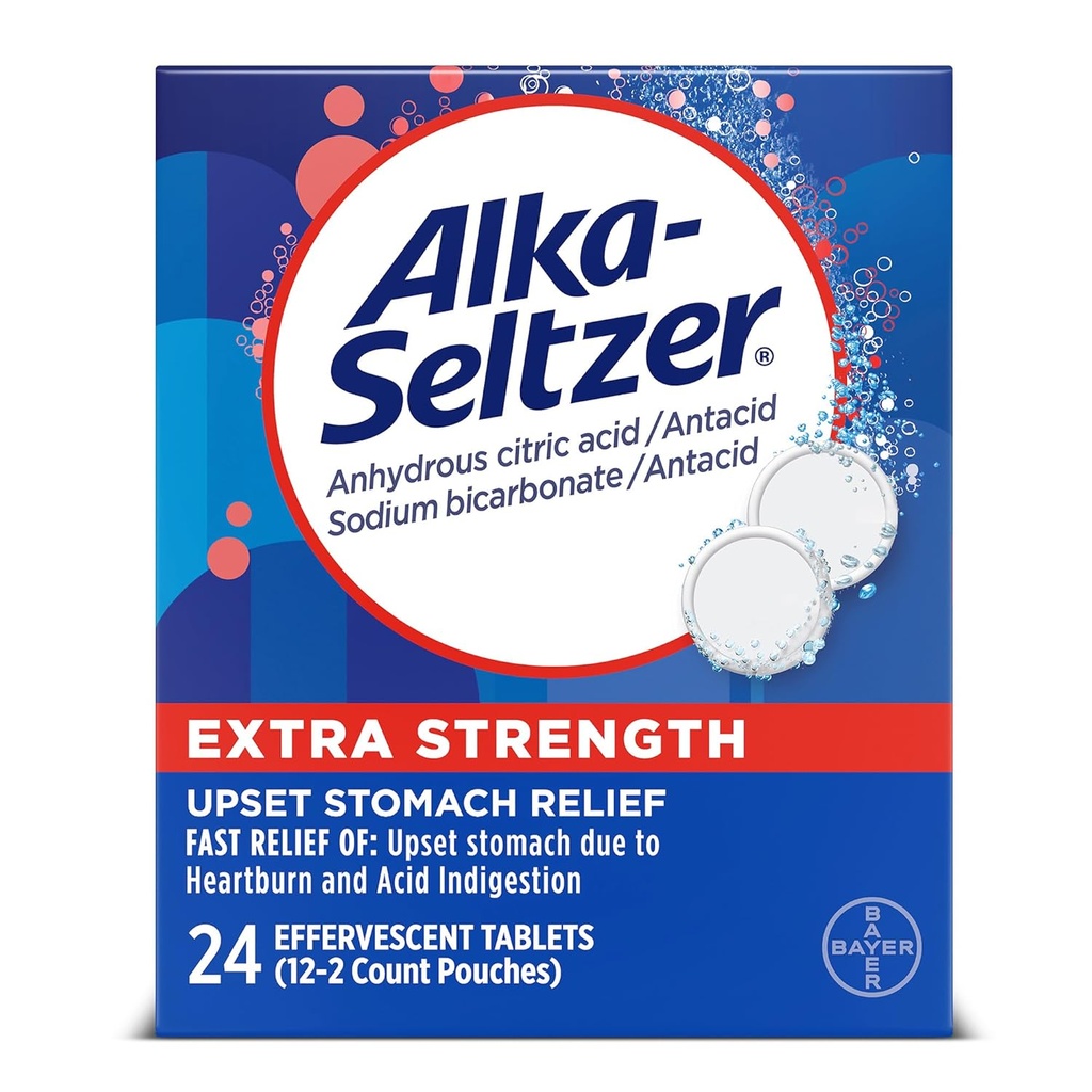 Alka-Seltzer Efferscent תוספת כוח - 24 טבליות, Pack של 3