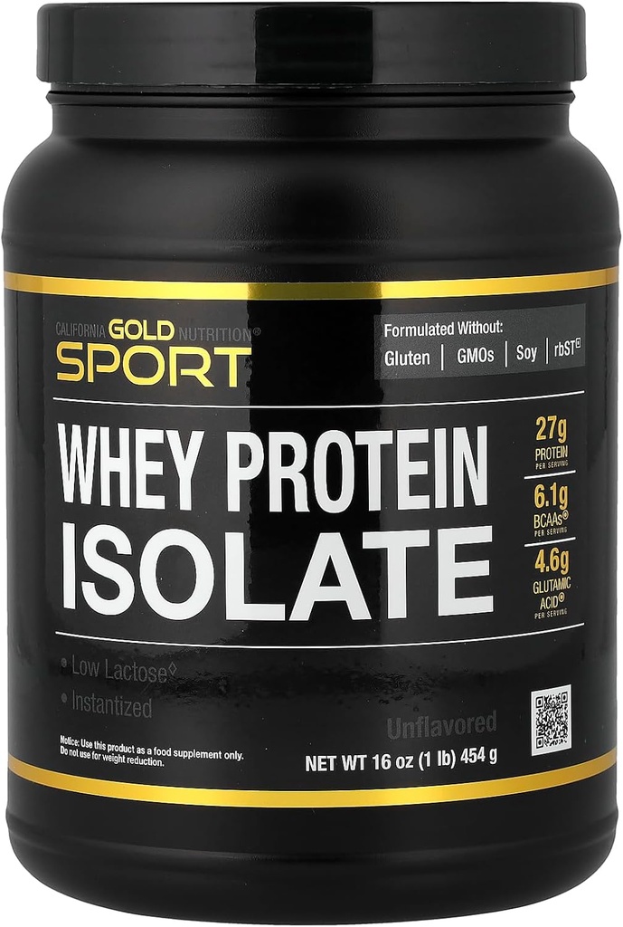 California Gold Nutrition Sport, Whey Protein Isolate, Unflavored, 1 lb (454 גרם)