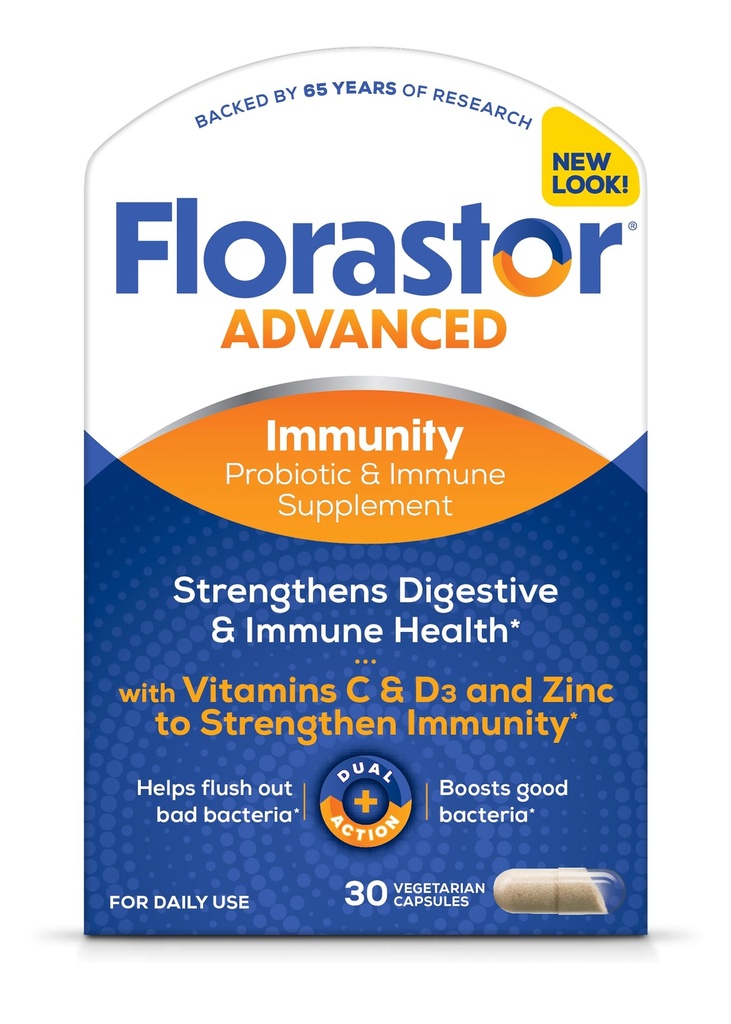 פלורה בחרה Immunity Boost Daily Probiotic & Immune Support Supplement for Women and Men, Saccharomyces Boulari CNCM I-745 Plus Zinc, ויטמין C & D3 (30 קפסולות)