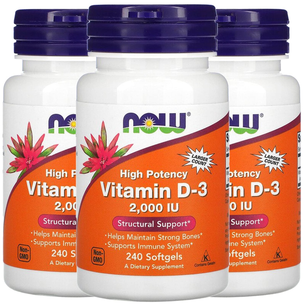 Now Foods Now ויטמין D-3, 50 mcg (2,000 IU), 240 Softgels, 3 Pack