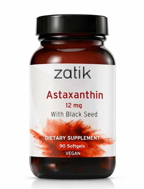 Zatik Naturals - Astaxanthin 12mg with Organic Black Seed, Antioxidant, 90 טבעוני Softgels