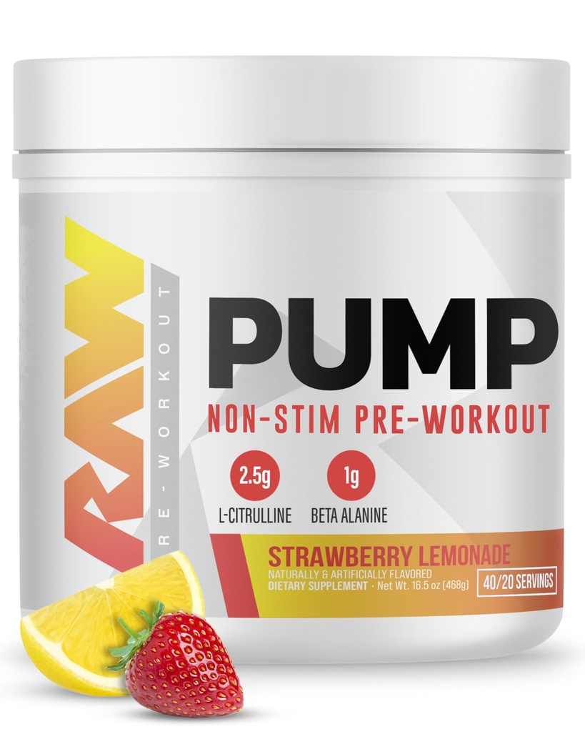 RAW Pump Stim Free Pre Workout (Strawberry לימונדה) - אבקת תוספת של Non-Stimulant Pre Workout תוספת אבקת Nitric Oxide Booster - תוספת עבודה מוקדמת לשתות במהלך העבודה - 40 משרתים