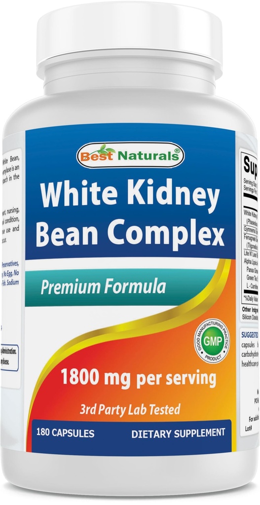 Best Naturals White Kidney Bean Complex 1800 מ"ג ל-180 קפסולות. Non-GMO ו- Gluten Free