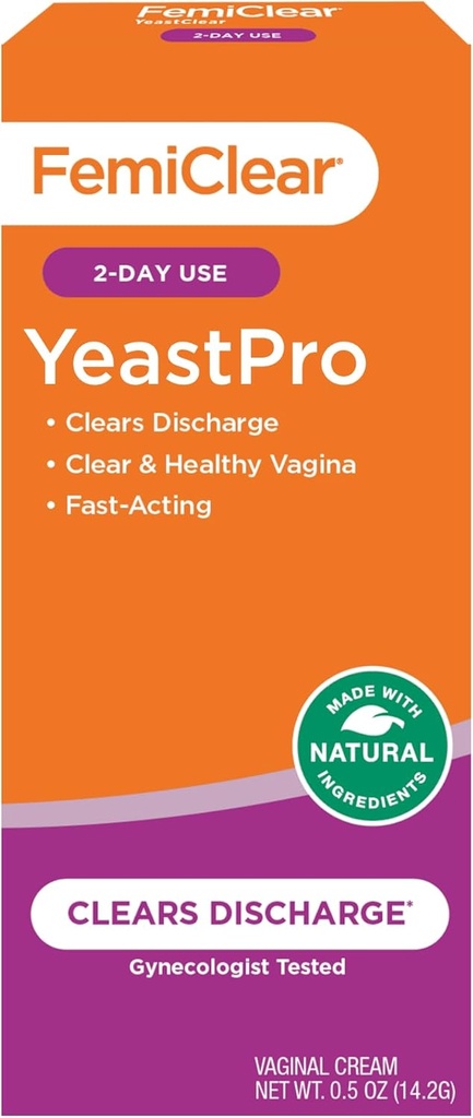 FemiClear YeastPro Cream, Clears Discharge, Fast-Acting, Made with Natural Ingredients, גינקולוג נבדק, 0.5oz Cream