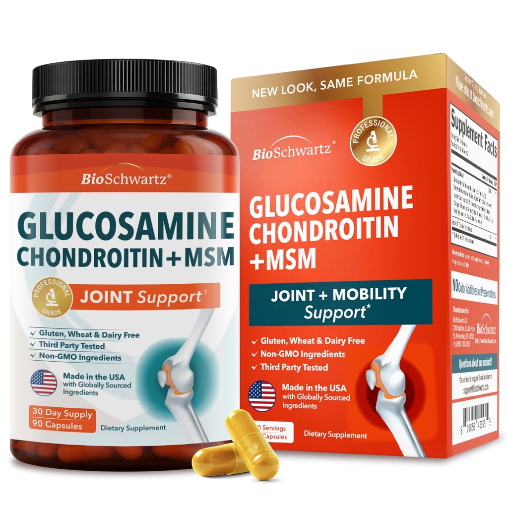 Glucosamine Chondroitin MSM תמיכה תוסף - Collagen Peptides, Turmeric וג'ינג'ר, Hyaluronic Acid, Glucosamine Chondroitin Sulfate עבור נוחות משותפת - גלוטן חינם, non GMO, 90 קפסולות