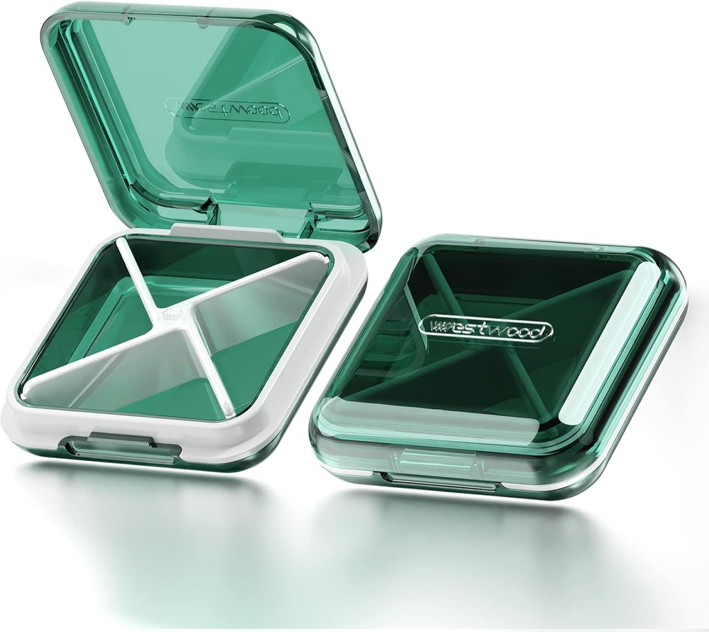 DUBSTAR Daily Pill מארגנת,4 השוואתיות ב- Portable Travel Small Pill Case, Pill Box for Purse Pocket to Hold Vietnams,Cod Liver Oil,Supplements and Medicine (Green)
