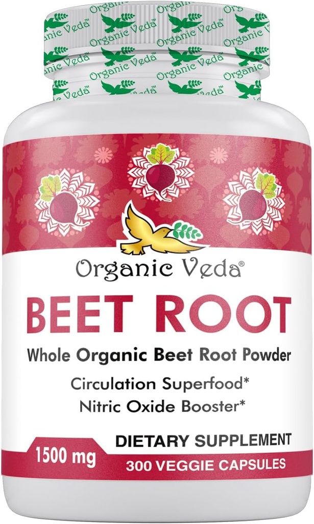 אורגני Veda Beet Root כמוסות 1500 מ"ג - 300 אבקת Beet Root קפסולות עם כוח גבוה Nitrates לתמוך Circulation, Nitric Oxide, אנרגיה, אנדורנס וסטמינה - non-GMO & Gluten-Free-Free-Free-Free FreeFree FreeFree