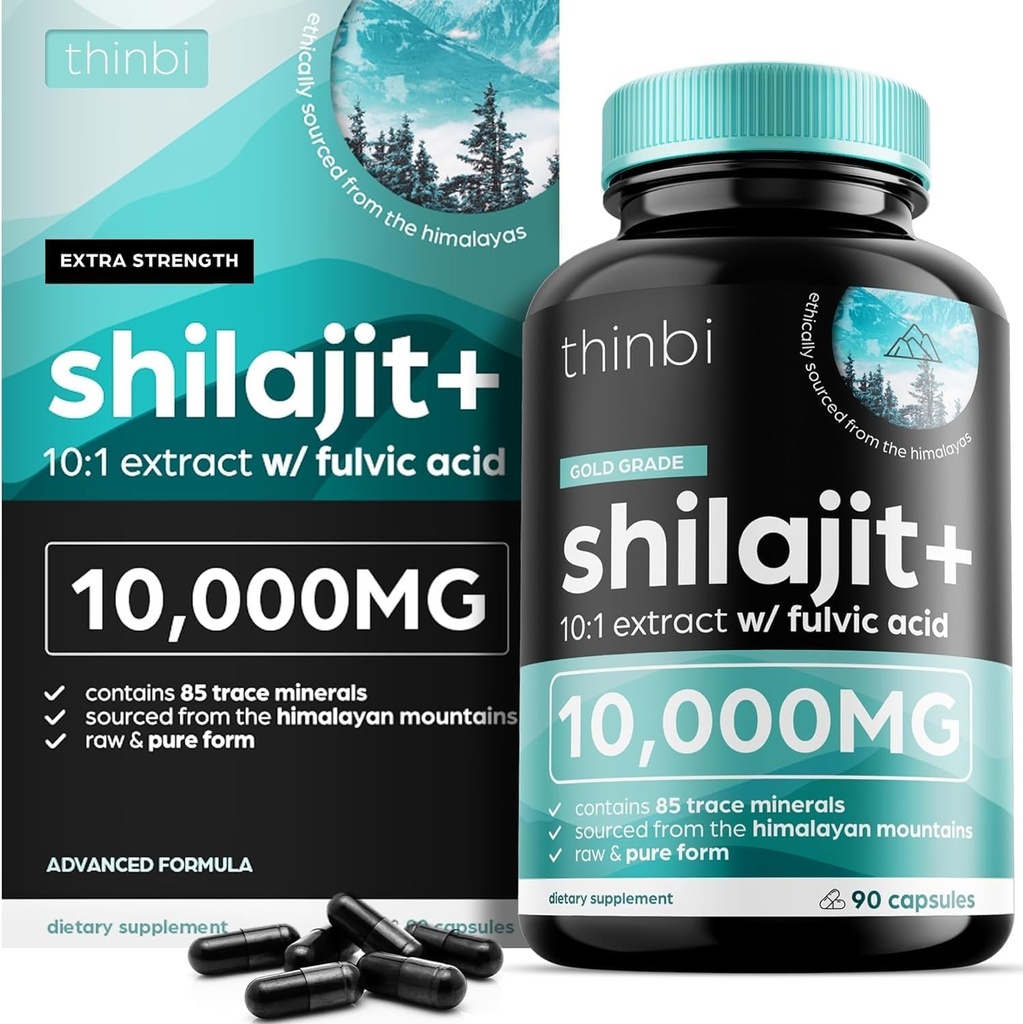 Thinbi Pure ההימלאיה Shilajit אורגני קפסולות עם Fulvic Acid & Trace מינרלים