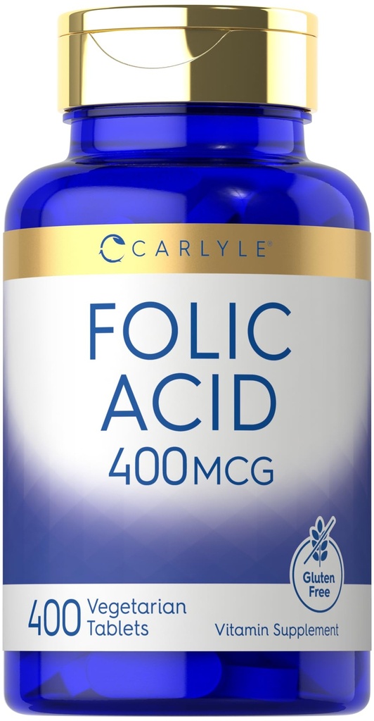 Carlyle Folic Acid 400 mcg | 400 טבליות | Vegetarian, non-GMO, Gluten Free Supplement