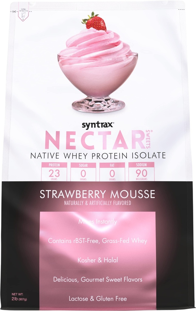 Syntrax Nutrition Nectar Sweets, 100% Whey Isolate אבקת חלבון, Strawberry Mosse, 2 lbs