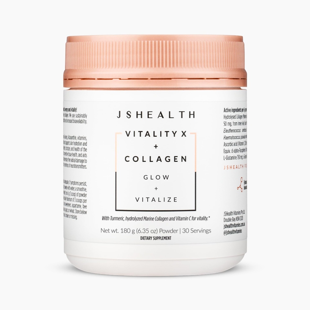 ויטמין JSHealth Vitality X + Collagen - אבקת יופי תוספת עם Aloe Vera Silica ו ויטמינים C & E כדי Nourish Hair Skin and Nails (180g)