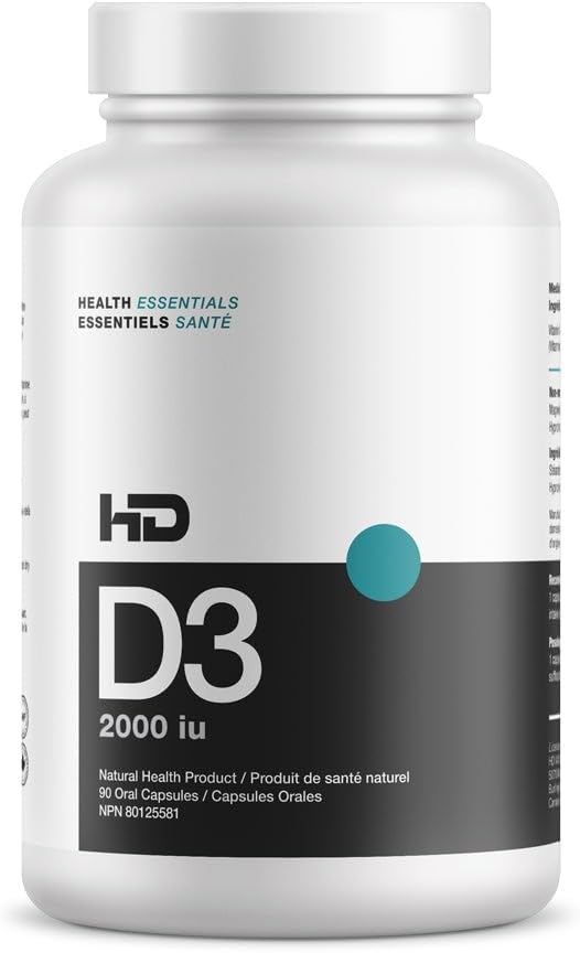 HD MUSCLE HealthHD D3 | 2000o High Potency ויטמין D3 | פונקציונליות שרירים בריאה ושיקום | תמיכה בשומן | Calcium Absorption | 90 קפסולות